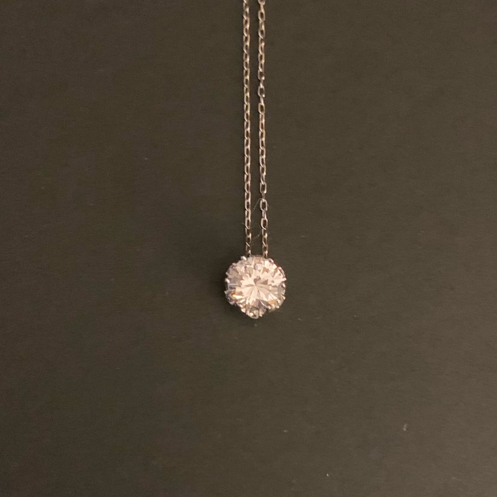 Sterling Silver Necklace with Solitaire Cubic Zirconia Pendant - NWOT